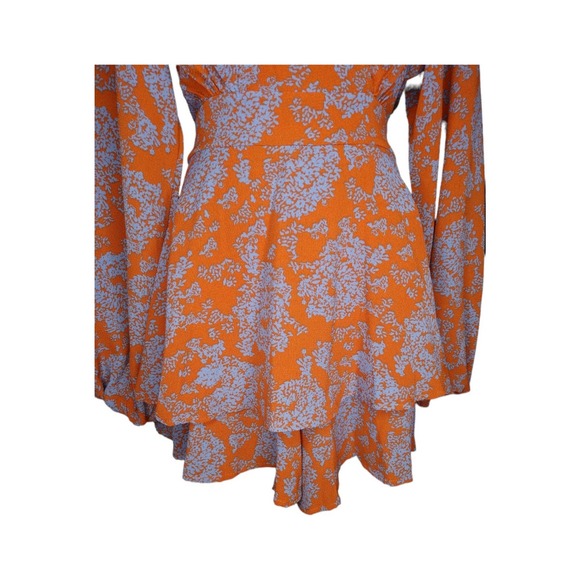 Long Sleeve Floral Print Romper Rust Burnt Orange and Lilac Size M - Picture 5 of 10
